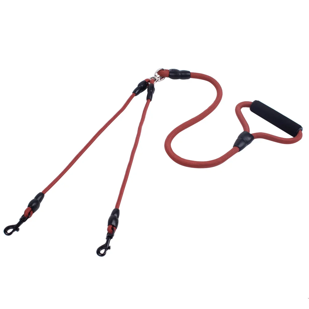 

Double Head Dog Leash Nylon Plastic Metal Foam Handle Secure Pet Hauling Cable For Dogs Simple Rope Dog Supplies Coffee