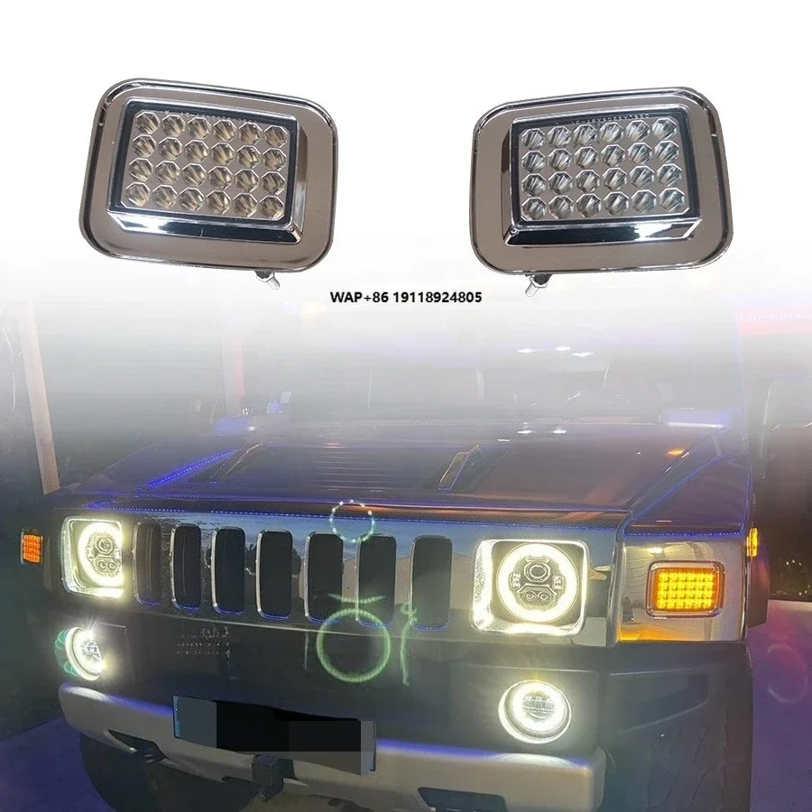 

LED Yellow Light Parking Signal Lamp for H2 Front Grille Chrome Turn Signal Fog Lights Accessories PMMA Material 12V