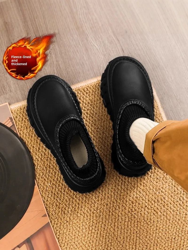 Men's Cotton Slippers Fleece Lined Slip-On Winter Anti-Slip Warm Outdoor Waterproof Thick Bottom Comfortable Sensation Shoes