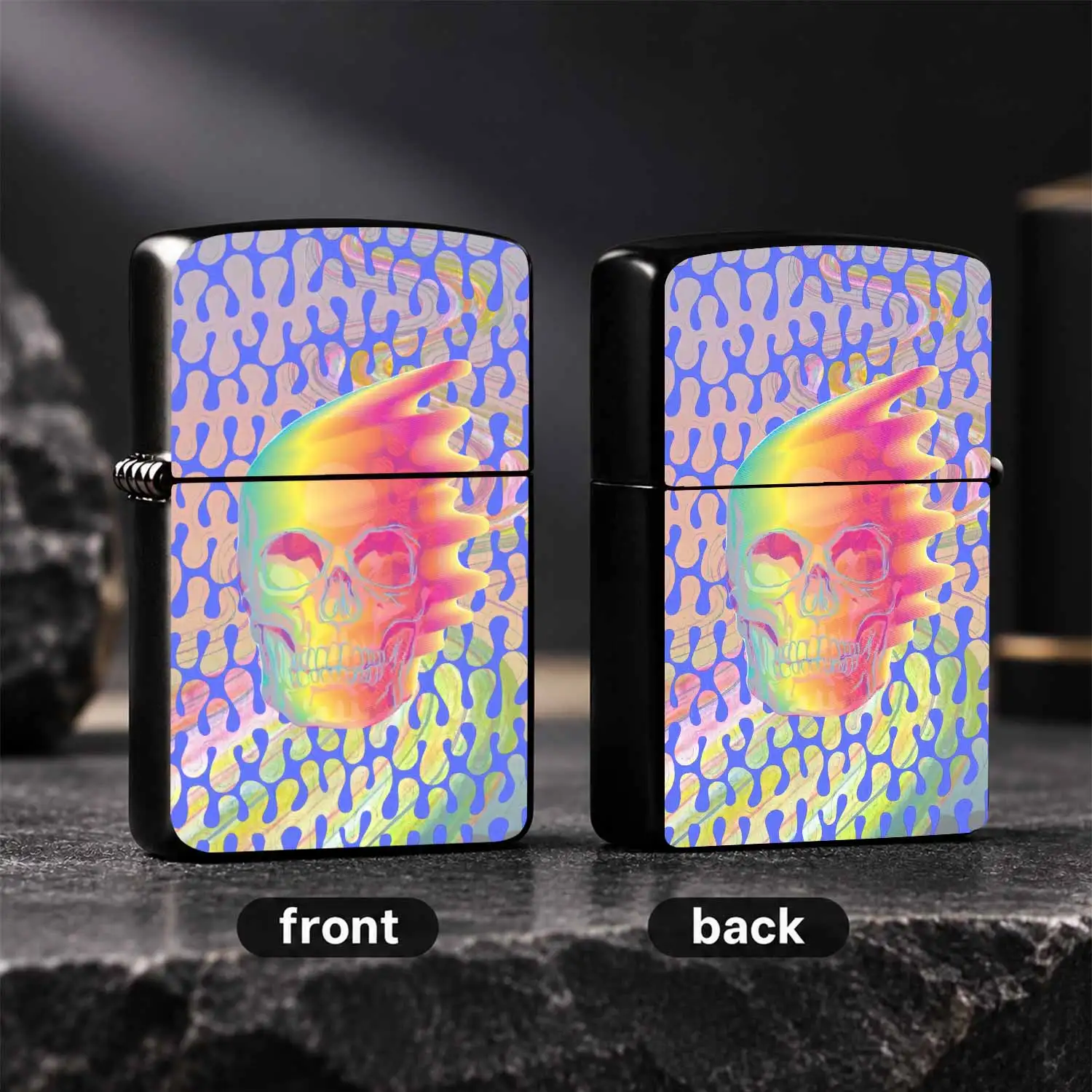 Creative Gradient Fluid Skull Decor Lighter, Psychedelic Iridescent Visual Design Portable Ignition Item, Ideal Gift for Friends and Family, Stylish Daily Carry Accessory, Full-scene Applicable Atmospheric Practical Small Gadget A Humorous