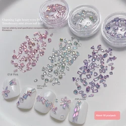 Mini diamantes de imitación de cristal brillante, accesorios decorativos para uñas, 50 piezas, recubiertos, mezclado, fondo afilado