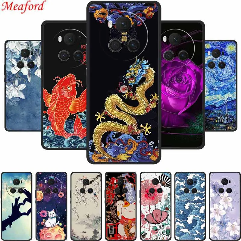 For Honor Magic6 Pro Case 3D Emboss Black Silicone Soft Back Cover Case For Honor Magic7 Magic5 Pro X9b X9c 200 Pro 90 lite Case