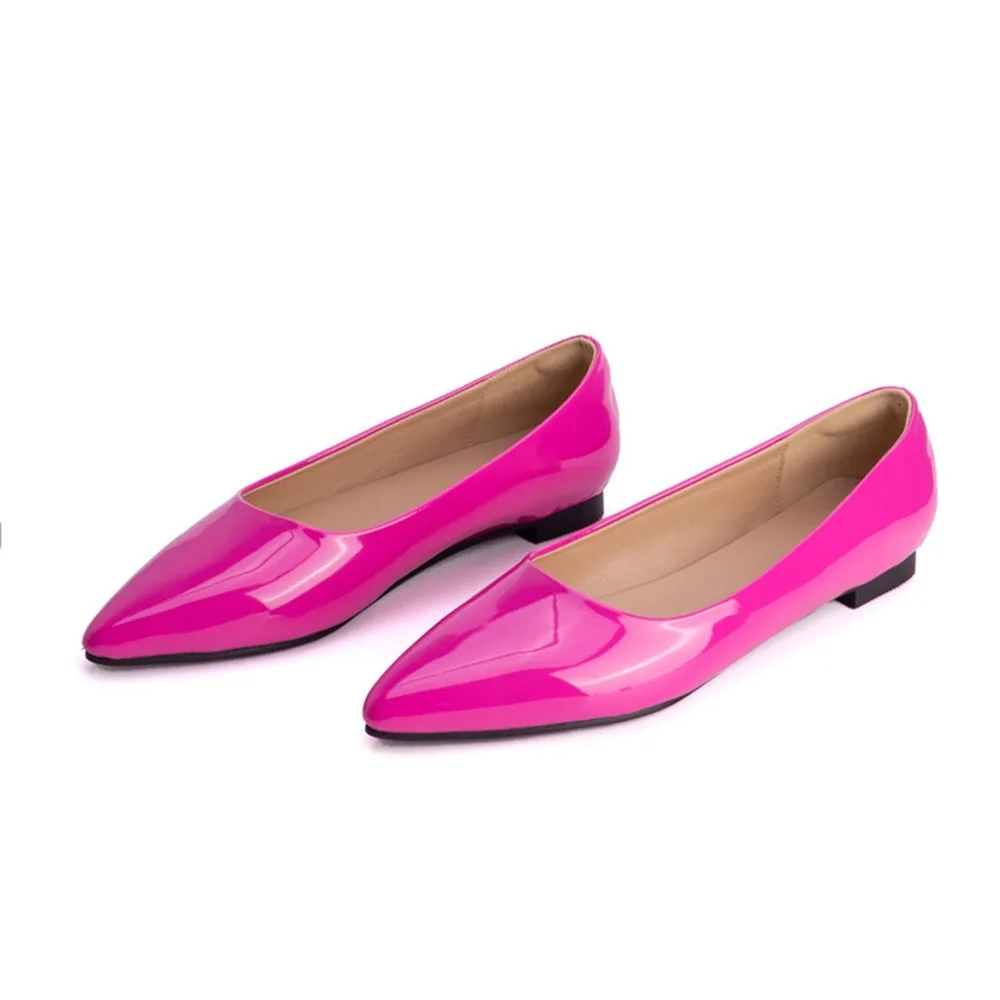 

Women Plus Size 32-54 Patent Leather Pointed Toe Ballet Flats Red Black Beige Slip On Casual Flat Shoes M1001