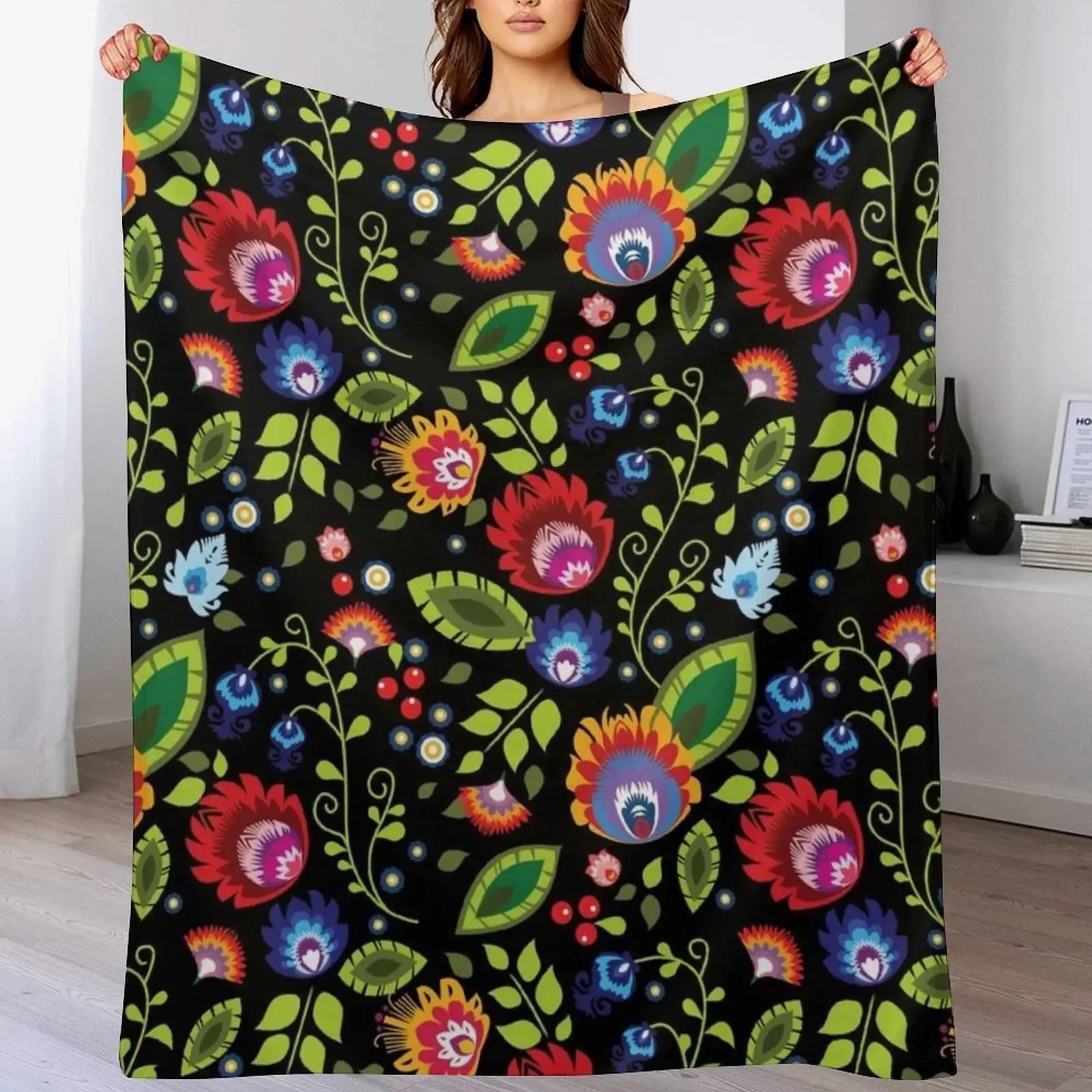 Polish Folklore - beautiful composition on black Throw Blanket Lightweight Warm Blanket for Travel Camping