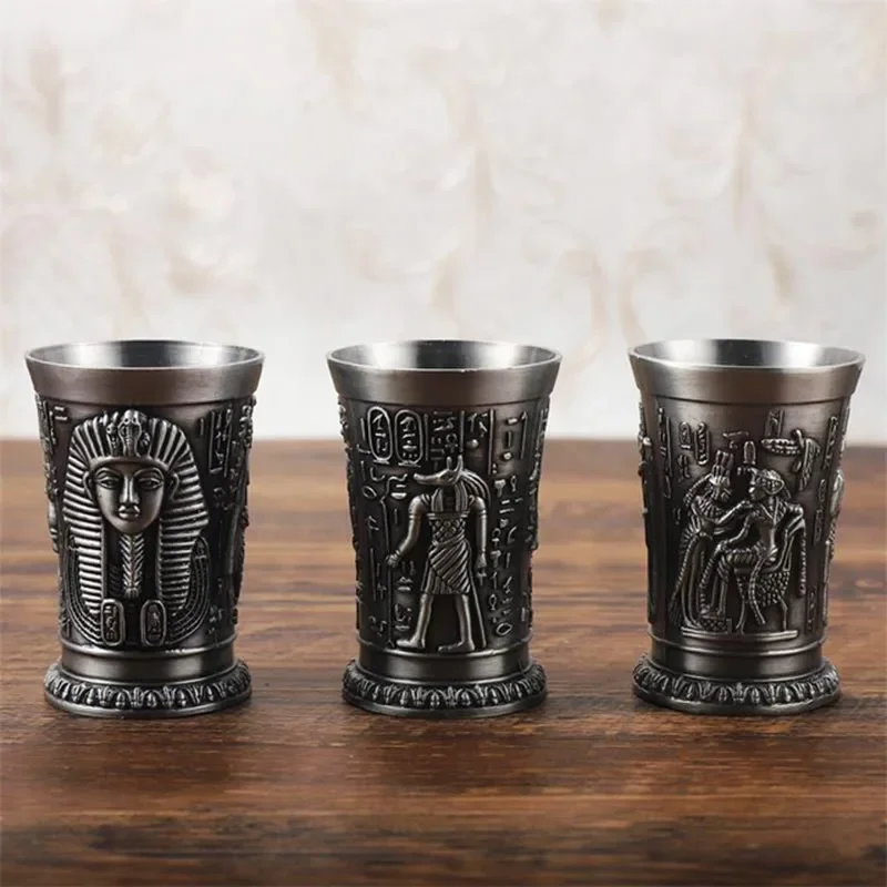 Retro Metal Cup Bronze Wine Glass 3D Relief Liquor Spirits Small Goblet Household Small Size Personality Cocktail Cup Home Decor