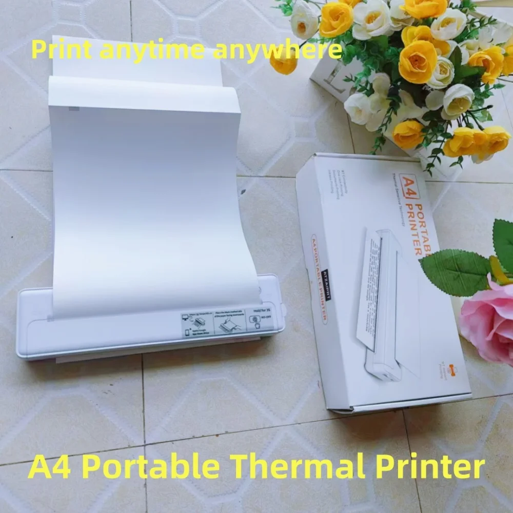 A4 Thermal Photo Printer Small Home Office Bluetooth Wireless Handheld Portable Inkless Thermal Document Printer for PC Mobiles