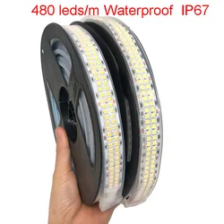 5m Waterproof IP67 LED Double Row Flexible Strip 30w 12v 24v 3000k Natural White 4000k 6000k 480 leds/m 360 leds/m  240 leds/m