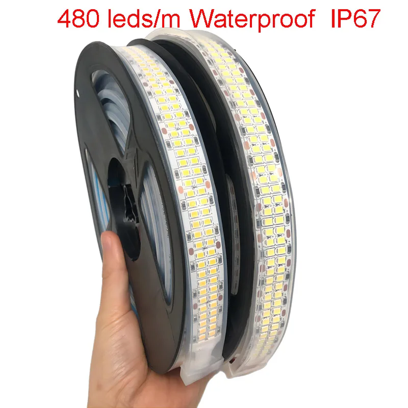 5m Waterproof IP67 LED Double Row Flexible Strip 30W 12V 24V 3000K Natural White 4000K 6000K 480 Leds/M 360 Leds/M 240 Leds/M