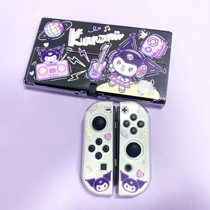 2023 New Switch Oled Protective Case Transparent Hard Shell Sanrio Kuromi Ns Pluggable Base Anti-Fall Anime Character Cute Gift