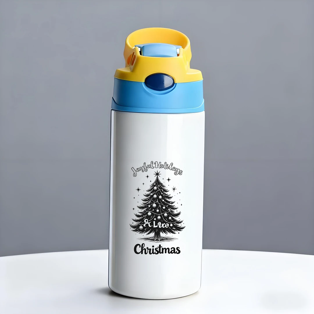 Tasse isolée en acier inoxydable 304 + tasse de paille de dessin animé, ensemble de bouteilles d'eau pour enfants, cadeau de noël d'échauffement avec toucher créatif