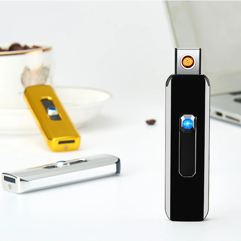 Hot Outdoor Windproof USB Charging Tungsten Coil Lighter Ultrathin Portable Flameless Electric Cigar Lighter Lighter Men's Gifts