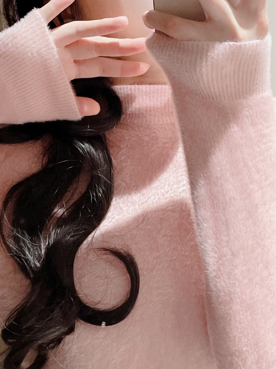 

Thiened Soft Fall Water Vole Fur Sweater Pure Color Hooded Ne f High Collar Women's Knittedwear Straight Tube Sle Lo...