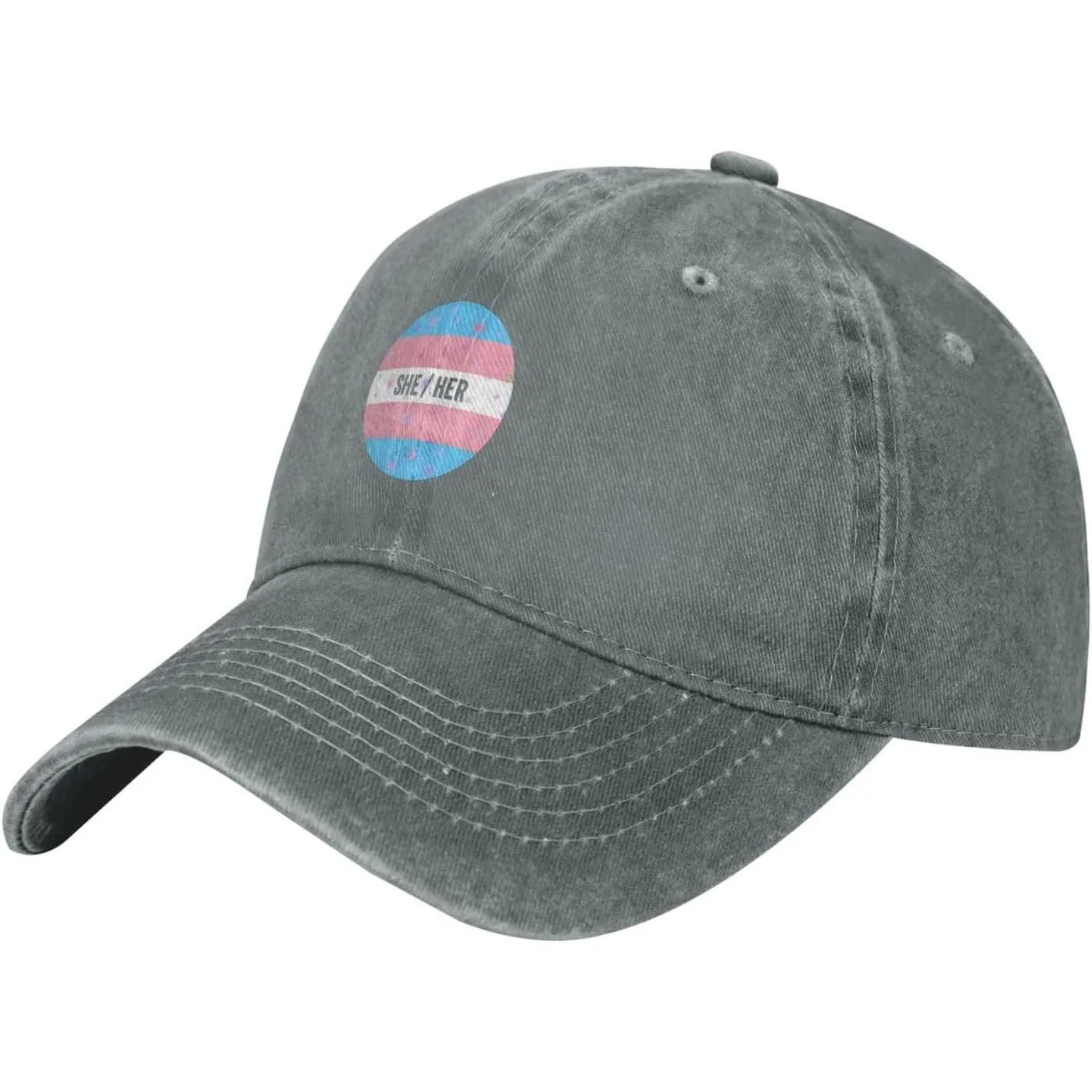 Trans-Pride-She-Her-Pronouns-Baseball-Cap-Washed-Denim-Adjustable-Low-Profile-Sun-Hat-for-Unisex