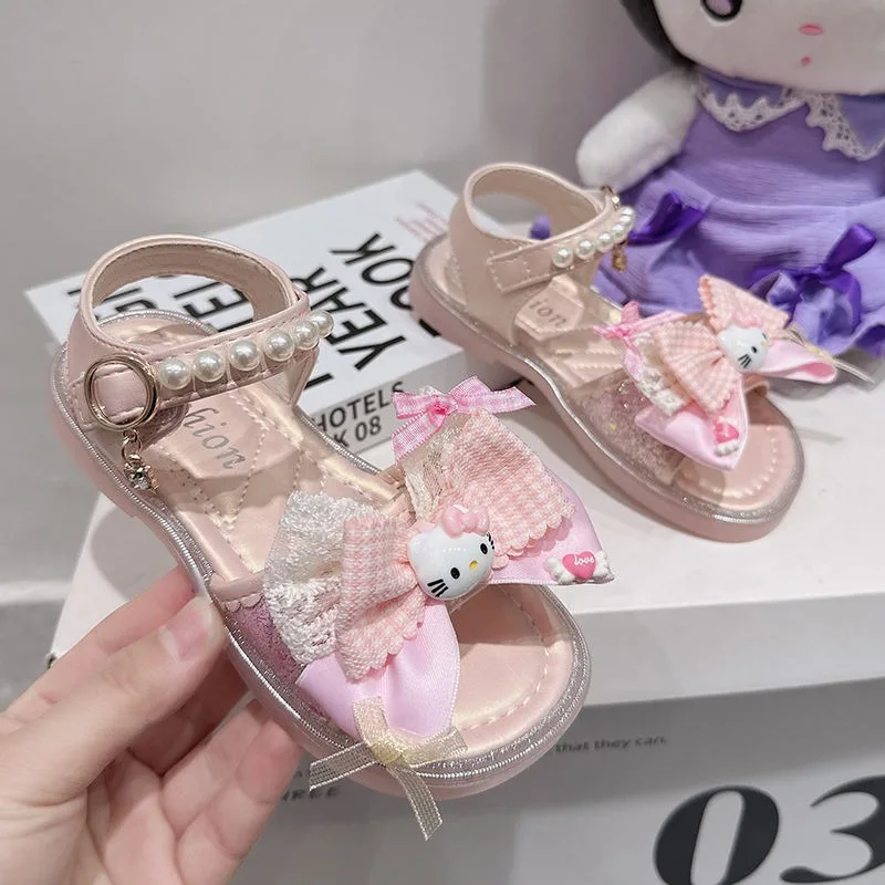

Hello Kitty аниме Kawaii аниме Sanrio обувь принцессы для девочек милые детские повседневные сандалии модные подарки с кристаллами для детей