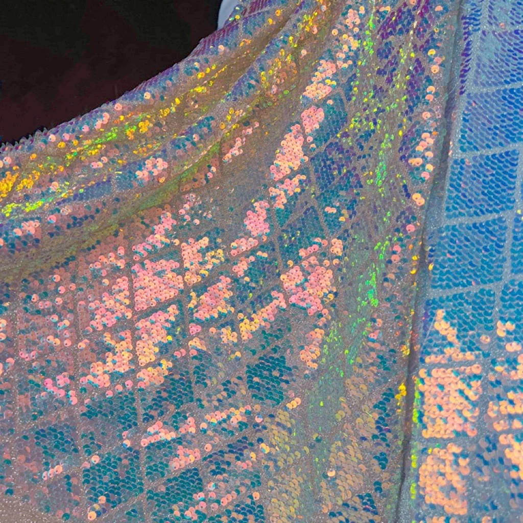 

1 ярд ткани с блестками, симфоническая клетчатая ткань с блестками, непроницаемое платье русалки с рыбьим хвостом, блестящая дизайнерская ткань, швейный материал