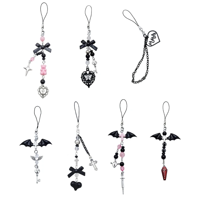 Goth Y2K Phone Charm Pendant Kawaii-Key Chain For Bag Cute Accessory Women Guitar Strap Lanyard Beaded Keychain Pendant