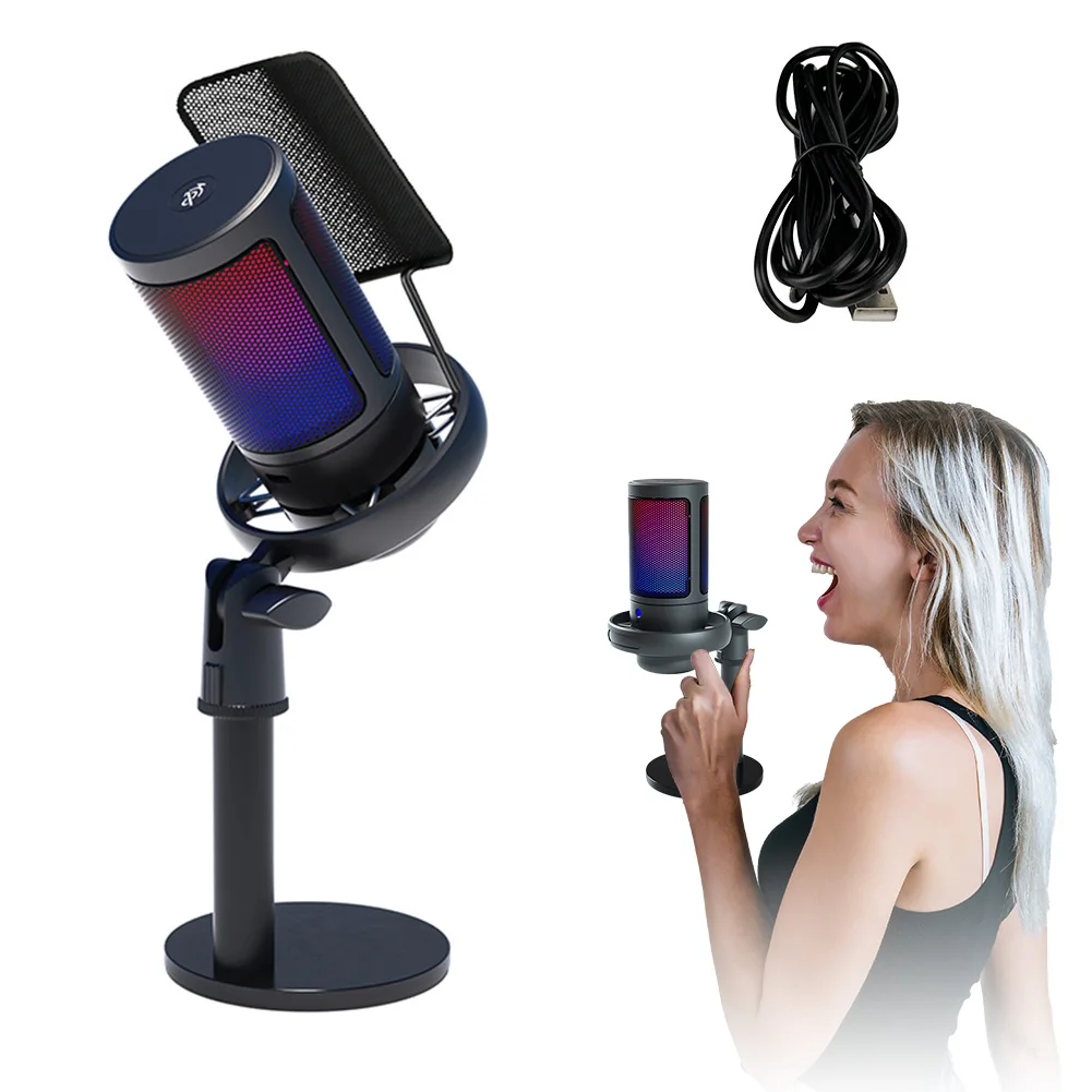 

USB Condenser Microphone RGB Computer Microphone with Pop Filter for Studio Recording Streaming Content Creation