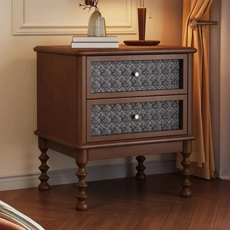 retro all-solid wood bedside table, medieval style bedside locker, small storage cabinet in household bedroom