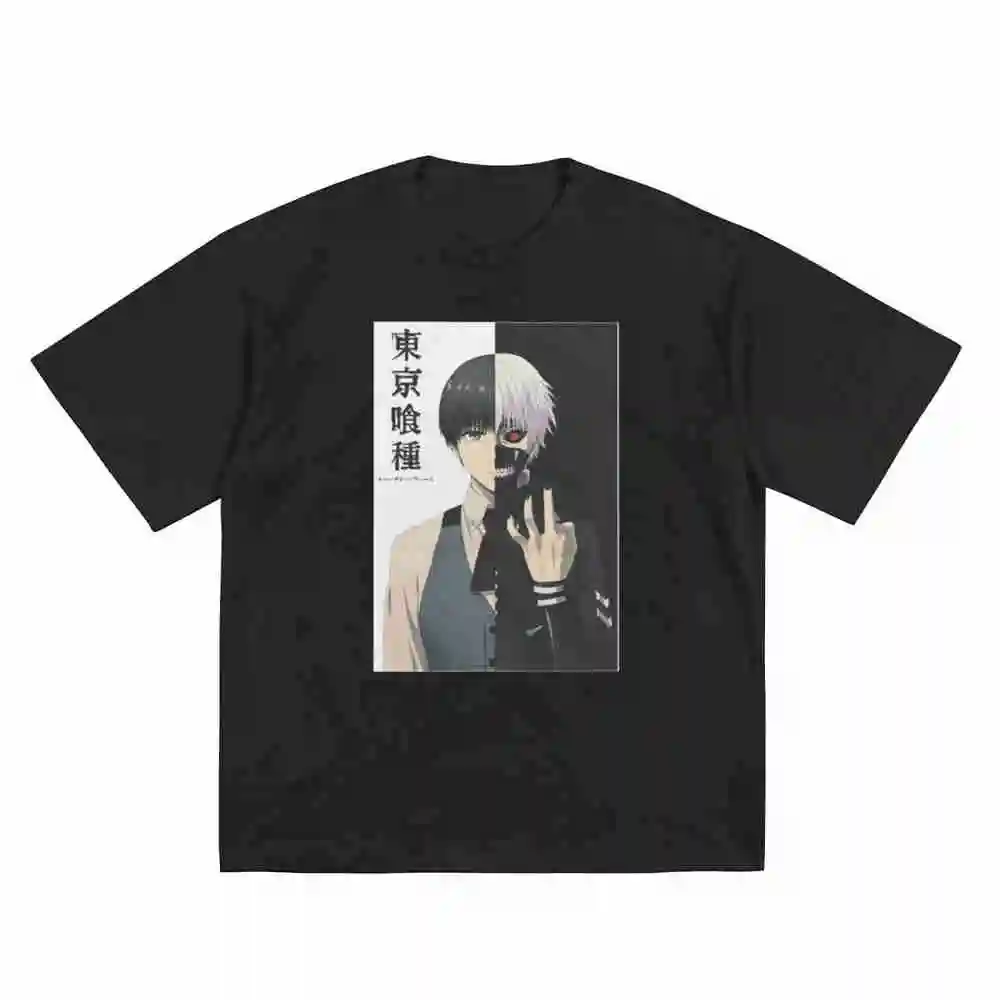 Tokyo Ghoul Split Face Ken Kaneki Kanji Short Sleeve Tee 100% Cotton T-Shirt