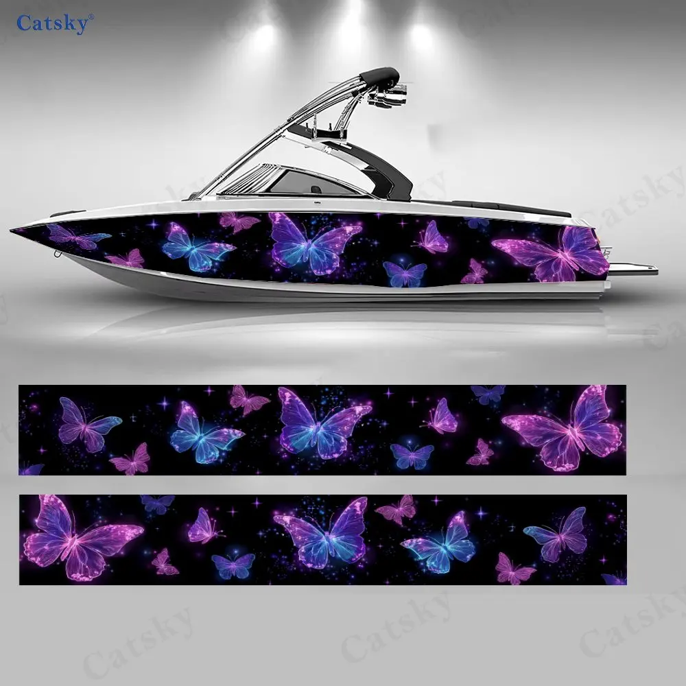

2Pcs Starry Night Butterfly Boat Stickers, PVC Waterproof Durable Vinyl Wrap Decals for Fishing Boat, Durable and Stylish Design