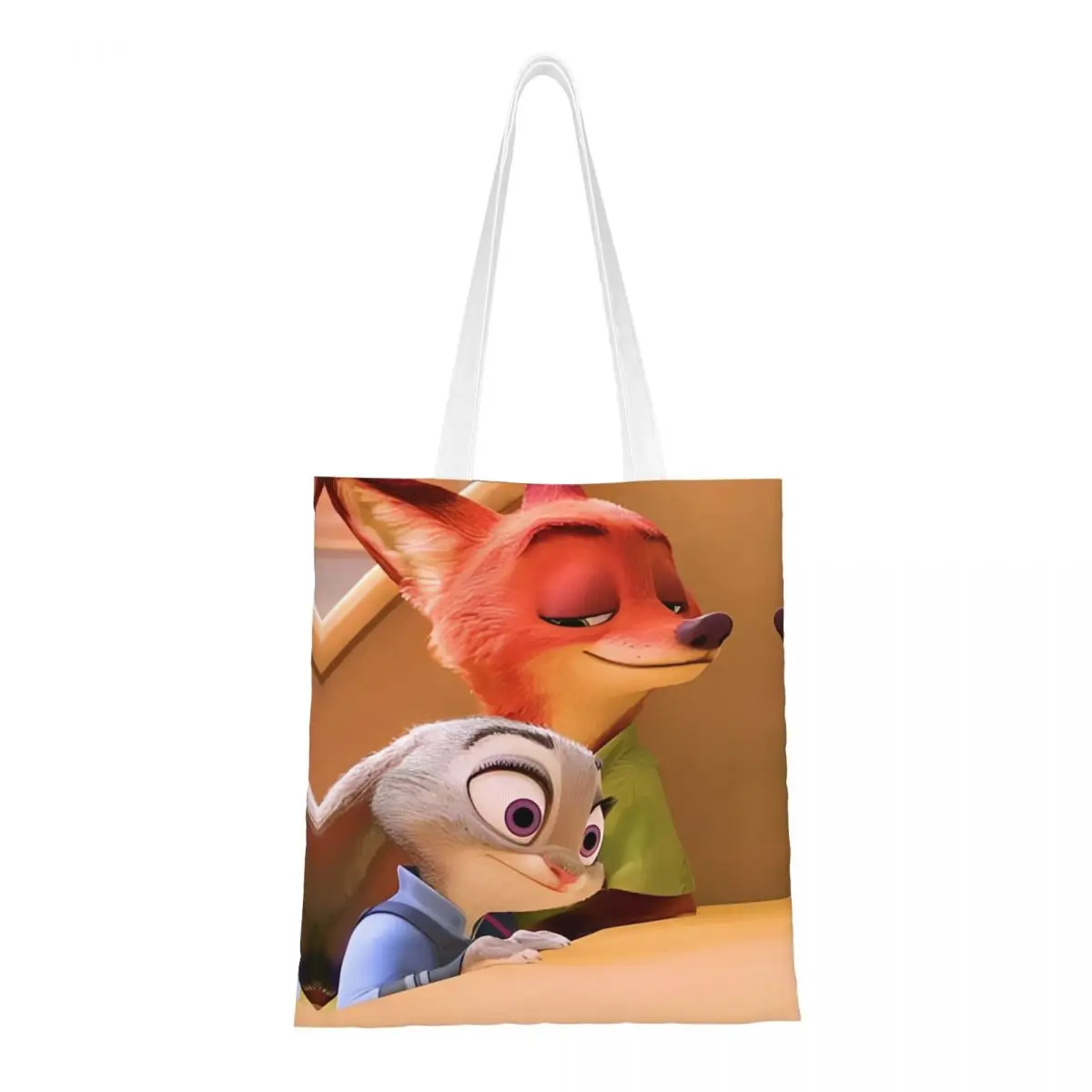 Zootopia Judy And Nick Canvas Tote Handbag Rabbit Grocery Bags Reusable Shopping Bags for Women