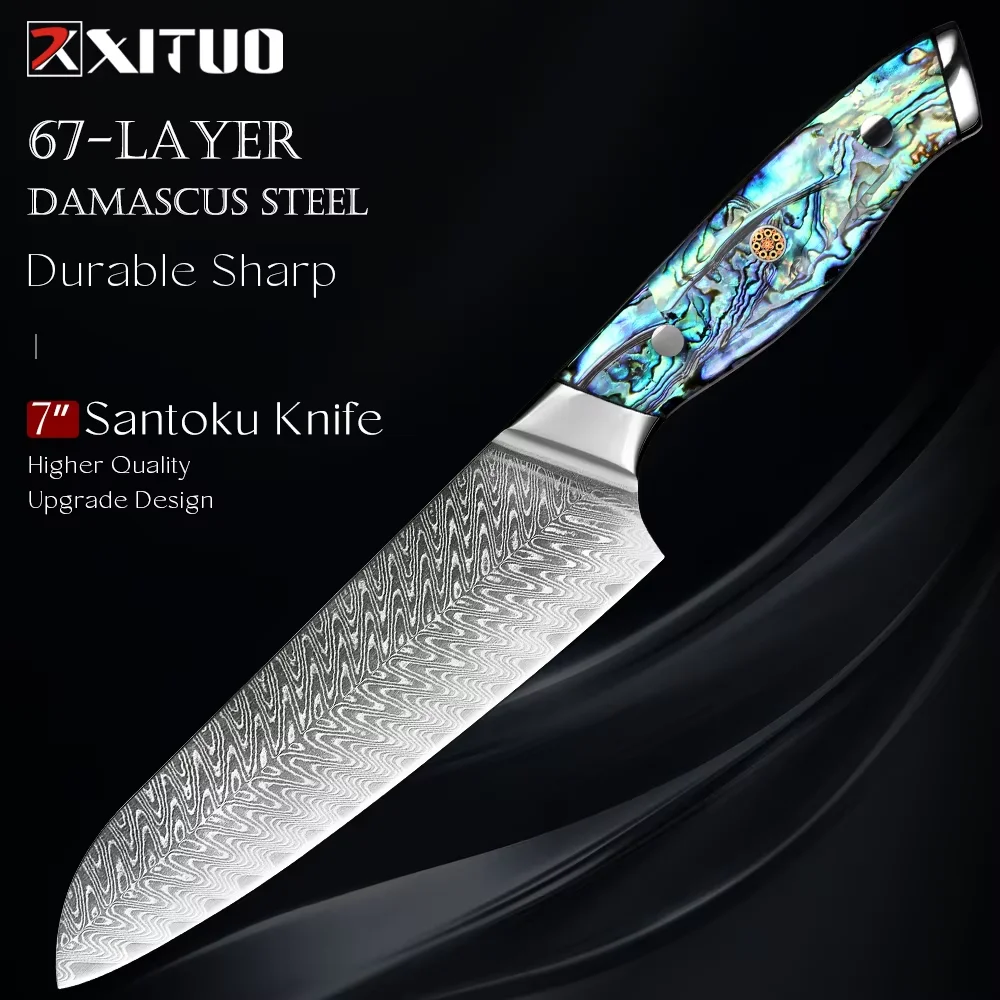 Japanese 7 Inch Santoku Knife Damascus VG10 Steel Sharp Kitchen Knife Professional Chef's Knife Slicing Knife Ergonomic Handle