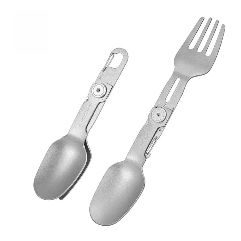 Titanium 2 in 1 Folding Fork and Spoon Combo Lightweight Camping Utensil Spork for Backpacking Hiking Outdoor Survival Cutlery