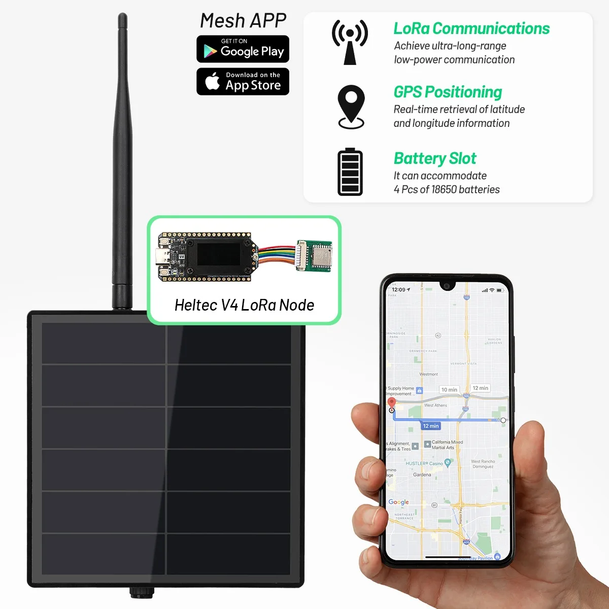 Kit Repetidor de Batería LoRa Heltec LoRa 32 V4 con Energía Solar, Compatible con Meshcore 28DB GPS WiFi, para Dispositivos IoT