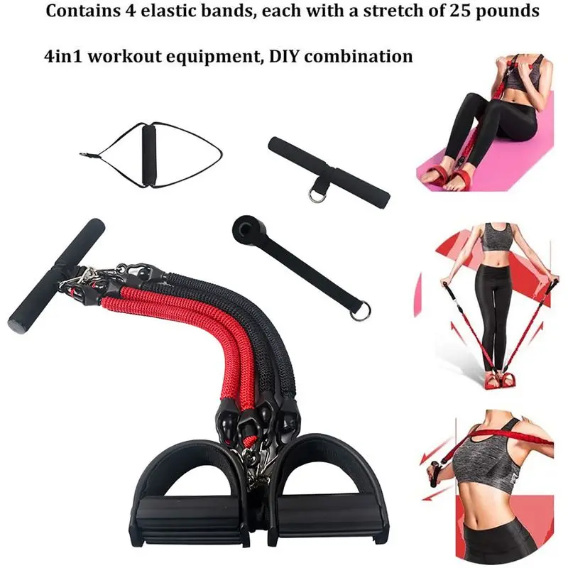 

Multifunctional Pull Rope Suit Pedal Puller Latex Anti-break Puller Fitness Resistance Band Four-tube Pull Rope Sports Equipment