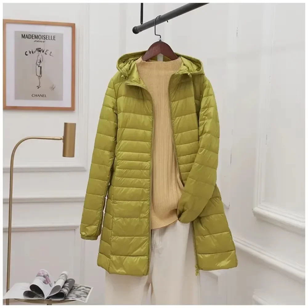 Lekka kurtka puchowa damska z kapturem Ciepła czapka odpinana Biała kurtka puchowa Nowe wewnętrzne płaszcze damskie Długa zima