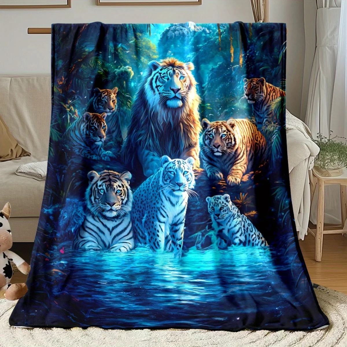 Huge Safari Animal Print Jungle Lion Tiger Family Throw Blanket Decorative Mural Bedding for Bedroom Living Room Home Decor