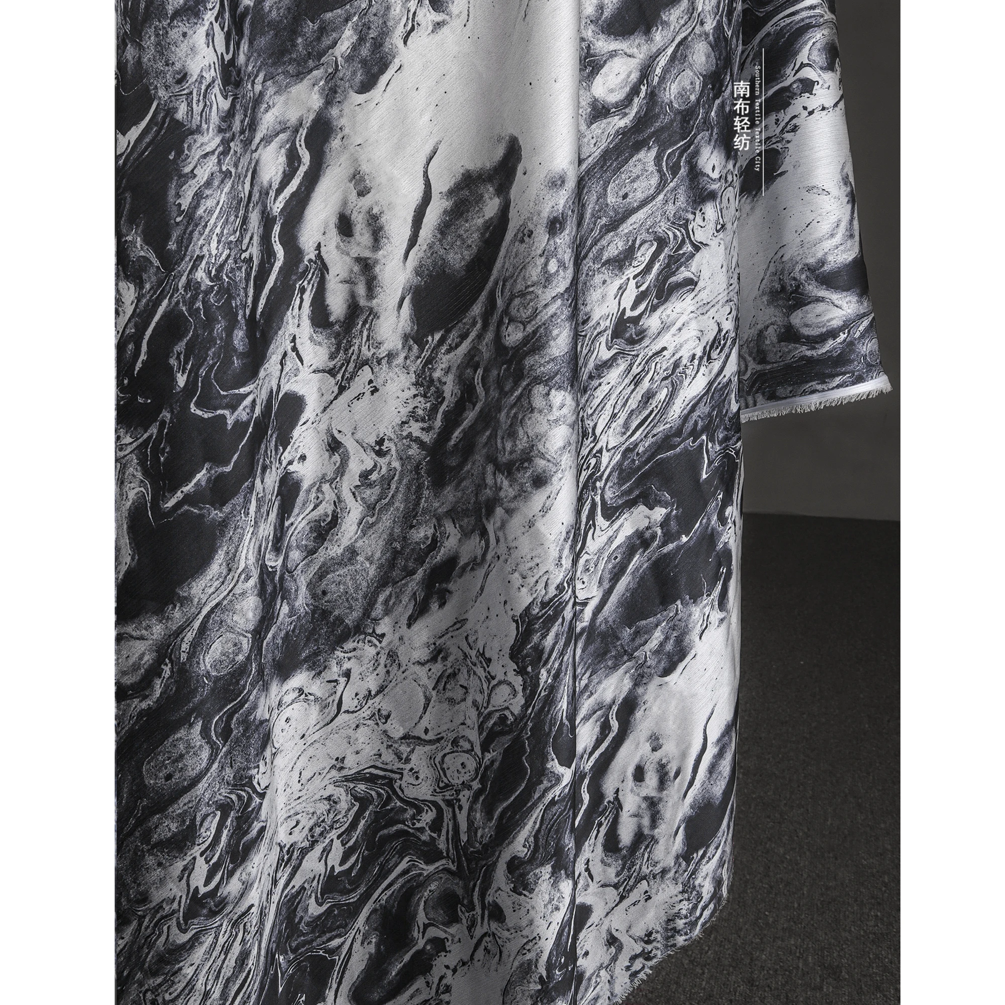 Ink Painting Black Depicting Ice Silk Chiffon Tie-Dye Dress DIY Handmade Shirt Designer  Chinese Style Characteristic Fabric