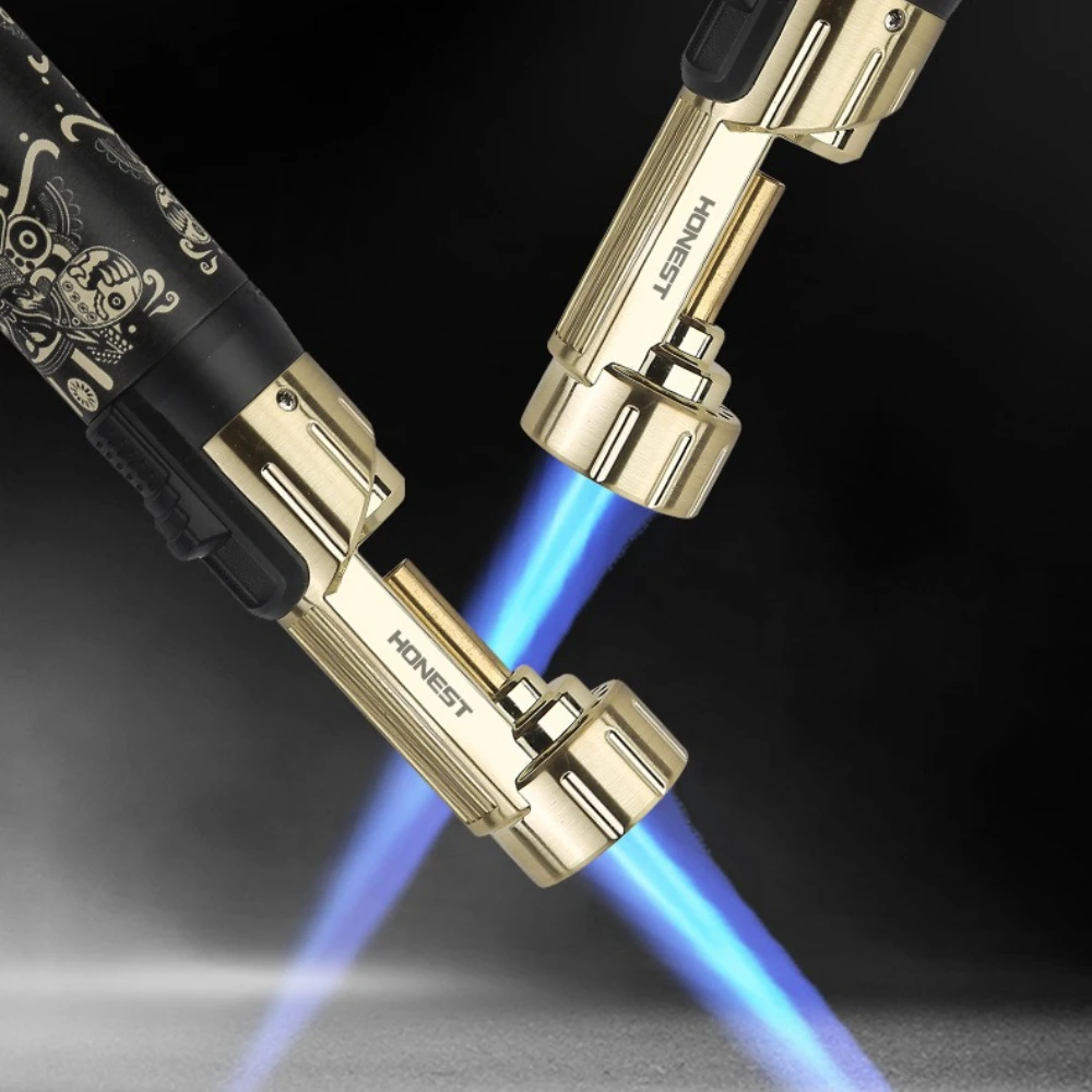 Honnête nouveau métal coupe-vent pistolet de pulvérisation gonflable briquet extérieur haute température flamme bleue Durable allumeur fumer ensemble