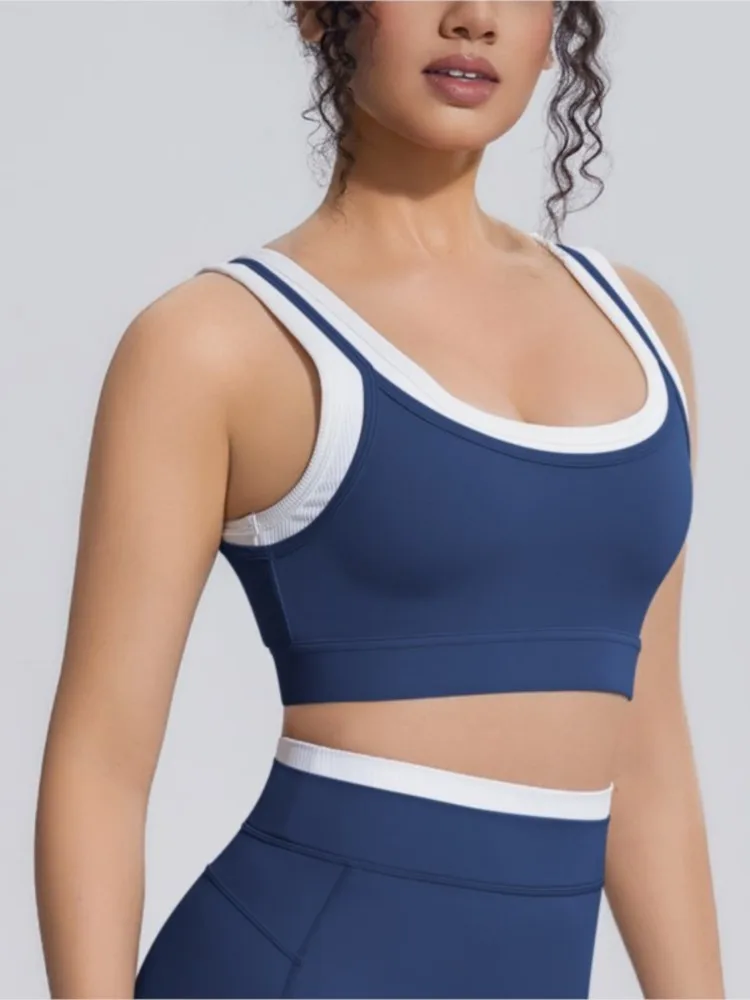 Summer U-Neck Yoga Bra Women Color Blocking Sports Underwear Gym Top Shockproof Fitness Push Up Workout Sports Bra Yoga Crop Top