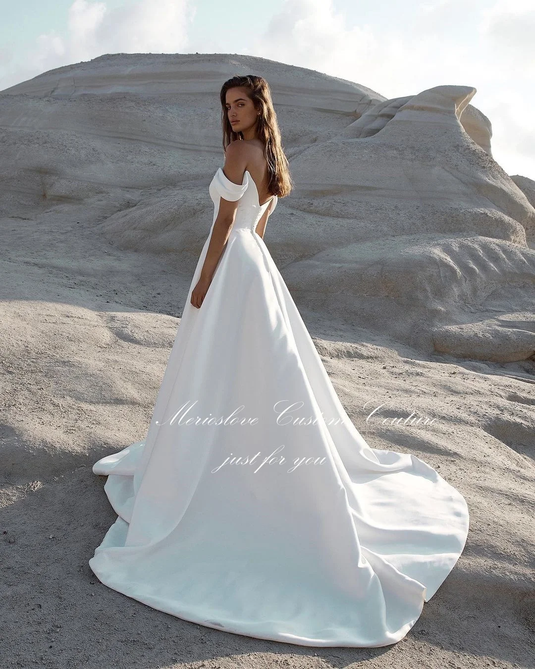 Merioslove Simple Wedding Dresses Off the Shoulder Sleeveless Side Split Beach Bride Dress Minimalist Bridal Gowns 2024