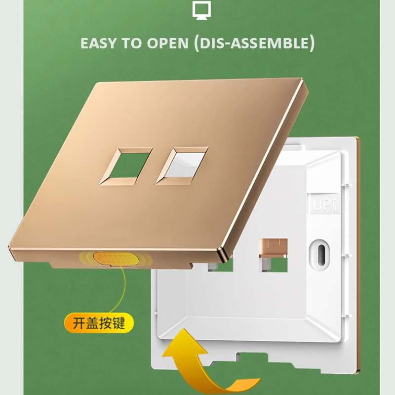 Linkwylan 86x86mm Single 1 Port Faceplate Dual 2 Ports Wall Plate With Dustproof Shutter Flush Surface Wall Mount