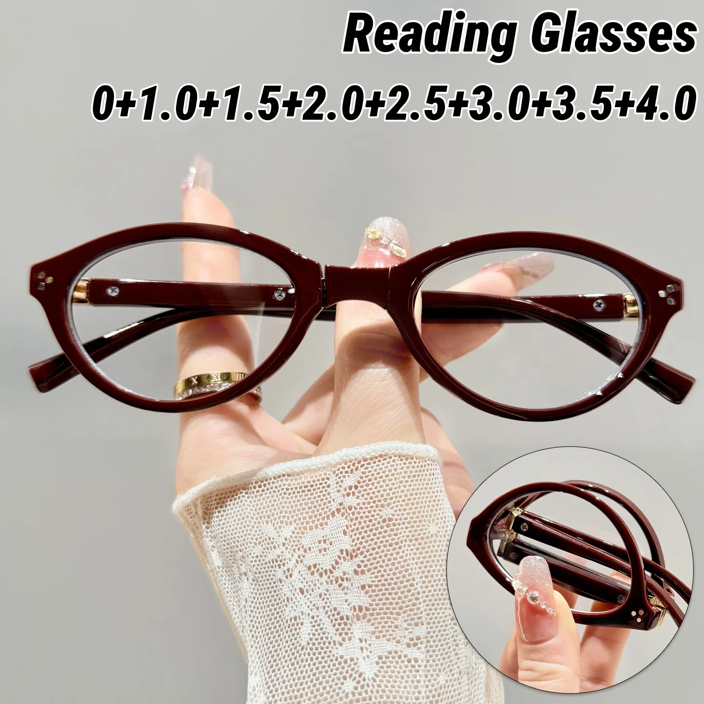 

Styish Cat Eye Folding Reading Glasses Women Lightweight and Portable Fashionable Anti-blue Light Presbyopia Glasses Diopter+4.0