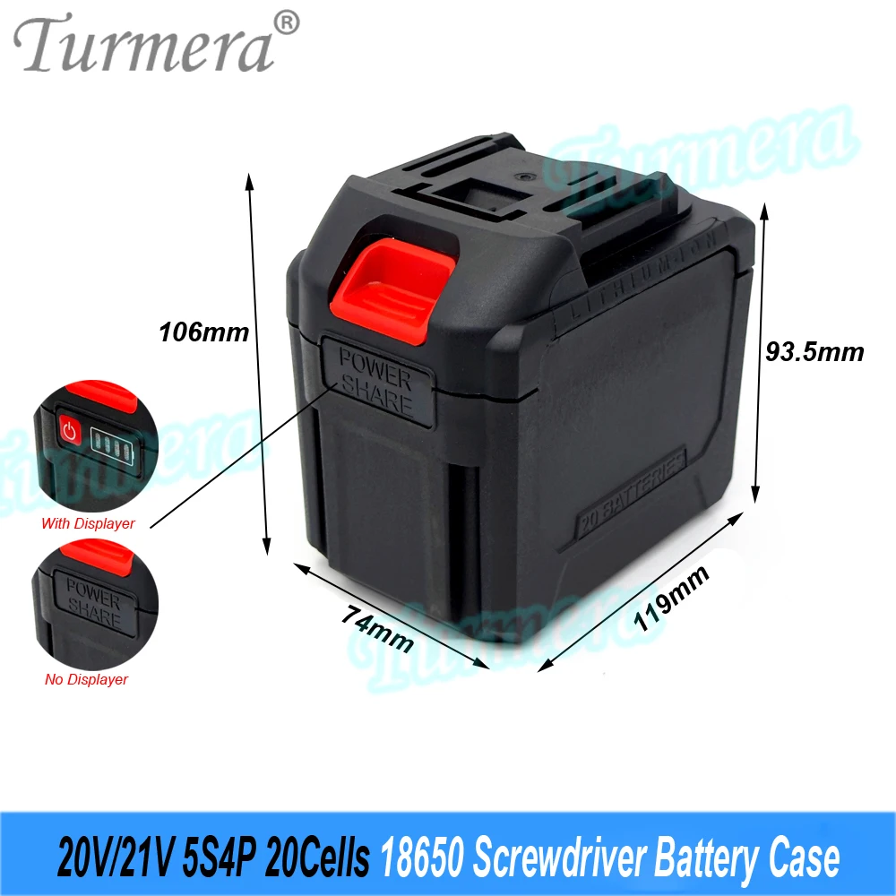 Turmera 20V 21V Screwdriver Battery Case 5S2P 10X 5S4P 20X 18650 Cell Holder 5S 30A BMS Weld Nickel for Electric Drill Use