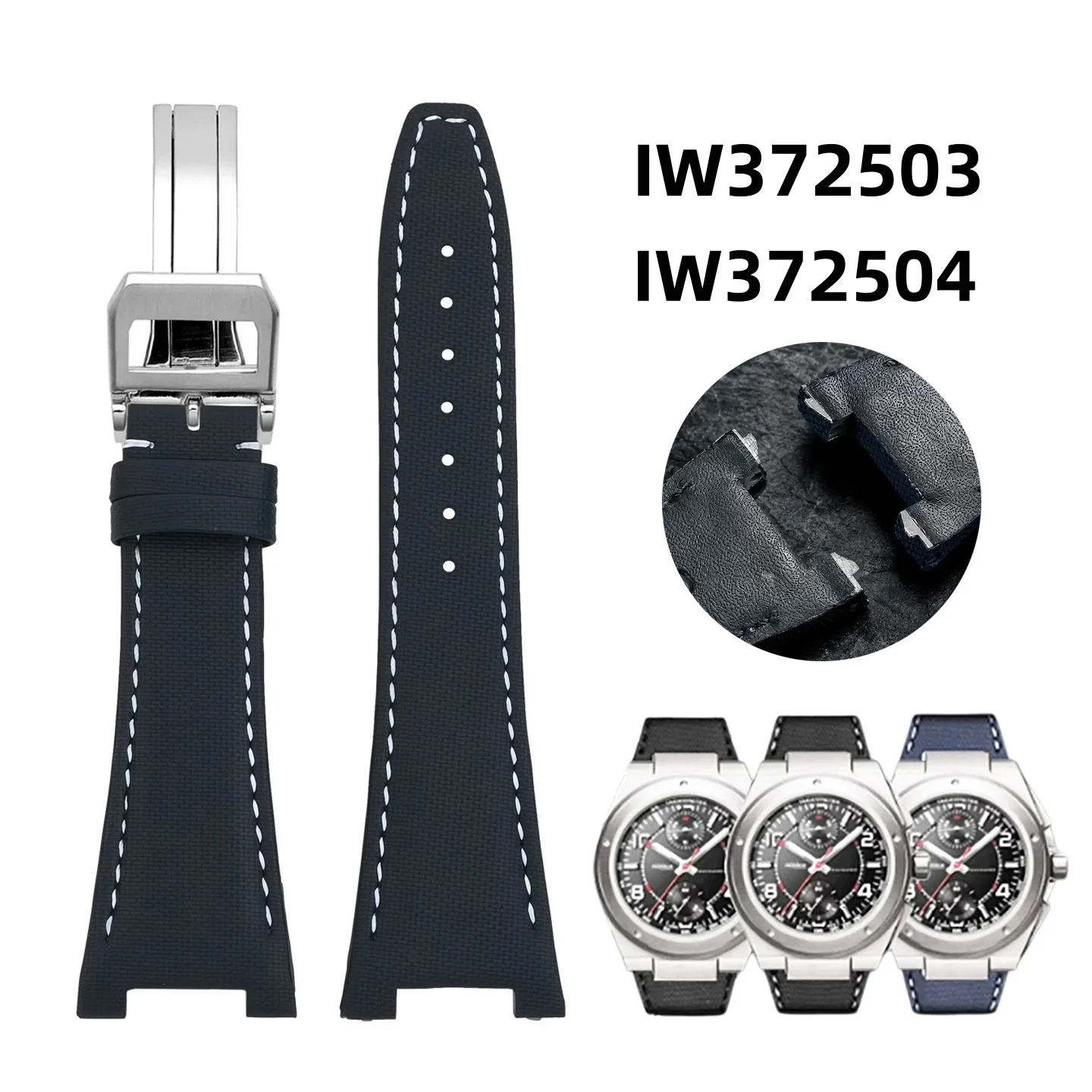 For IWC Watch Engineer Series IW372503 IW372504 Nylon Pattern Rubber Watchband Special Notch Strap Leather Bottom 28MM Bracelet