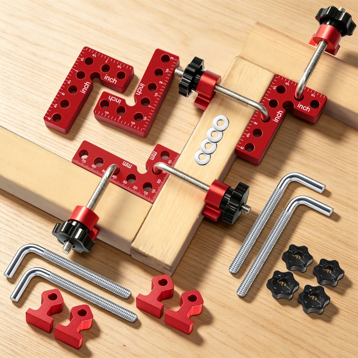 Aluminum Alloy 90 Degree Right Angle Woodworking Locator Fixture Set for Cabinet Frame Splicing, Furniture Assembly DIY Projects