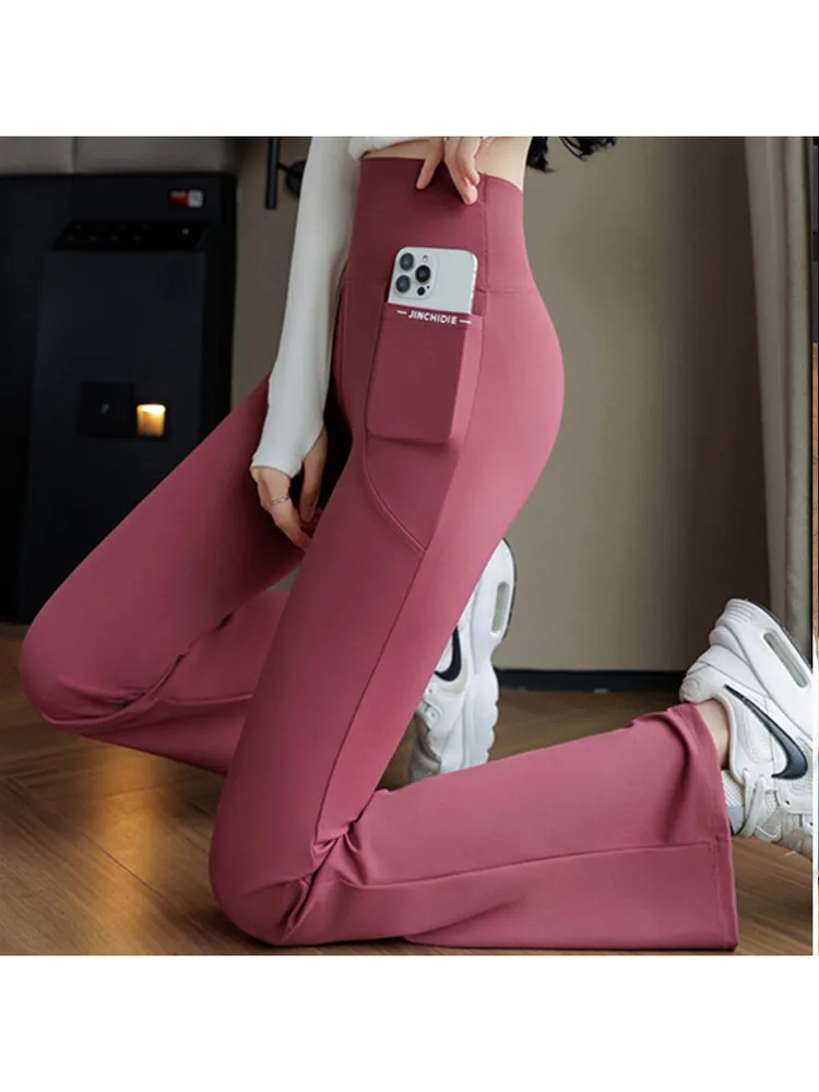 High Waist Slimming Bell Bottom Pants Women's plus Size Extended Length Butt Lifting Base Layer Trousers Casual Nylon Spandex
