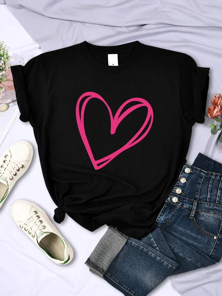 Pink heart pattern personality casual creative fashion casual trend street wear Harajuku summer unisexual short-sleeved T-shirt