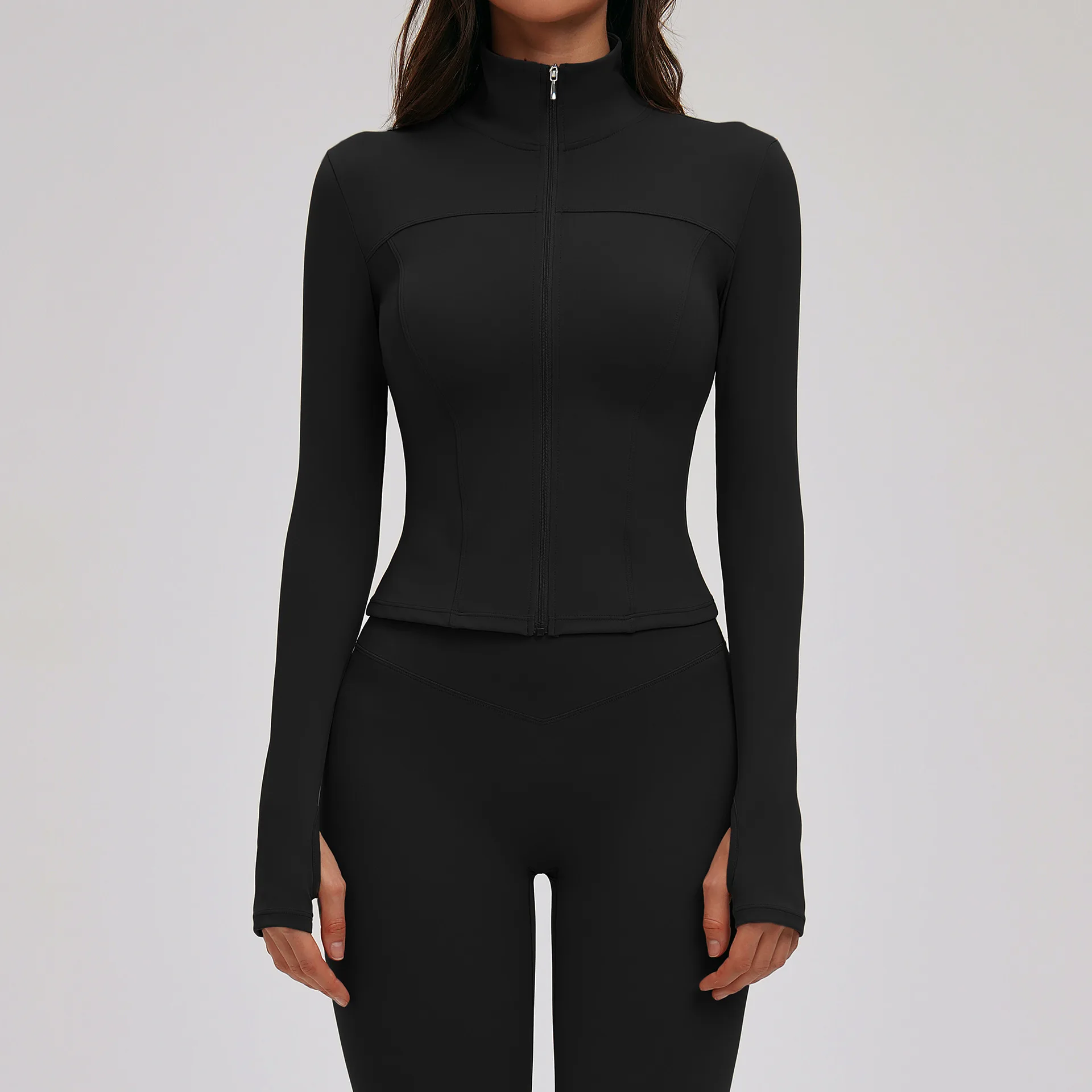 Maxdutti Shaved Yoga Jacket Stand Collar Long Sleeved Zipper Slim Fit Top Outdoor Sports Running Fitness Jacket