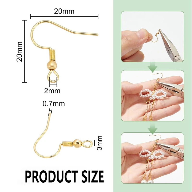 5 Pairs 18K Gold Plated Earring Hooks Copper Hypoallergenic Ear Wires Fish Hooks for Jewelry DIY Earring Making