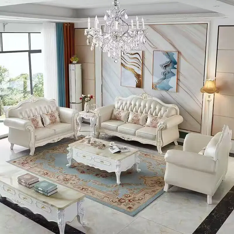

Leather sofa 123 combination size apartment white first layer cowhide solid wood sofa furniture