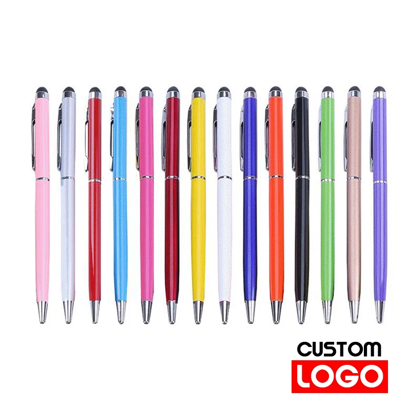 100 pens Universal 2 in 1 Stylus Pens Custom Logo Drawing Touch Pen for Mobile with Ballpoint Pen Office School Advertising Pen