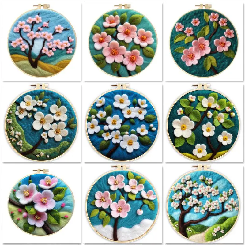 

GATYZTORY-plum blossom Wool Felt Package Beginners Painting Wool Felting Kit Embroidery Frame Handmade Crafts Gift Home Decorati