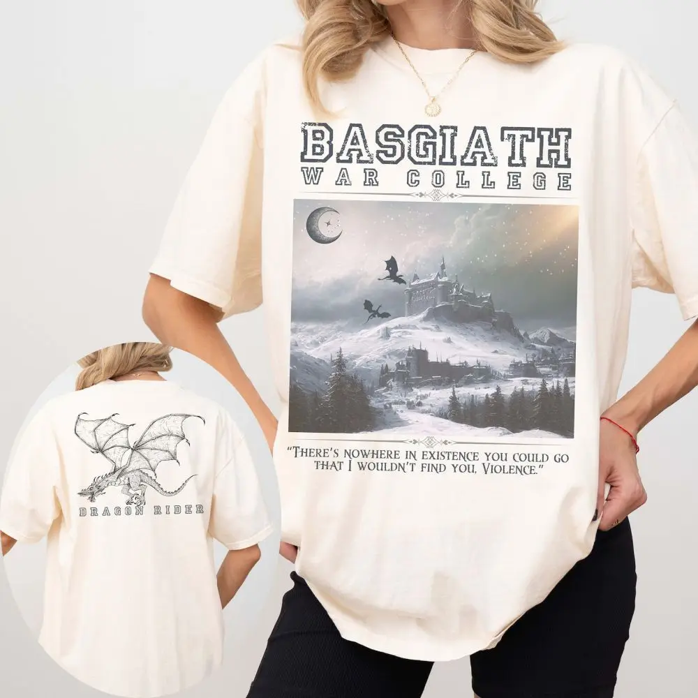 Dragon Rider Shirt 100%Cotton Y2K Tee Retro Fourth Wing Basgiath War College Shirt Loose Shirt For Unisex Rebecca Yarros Apparel