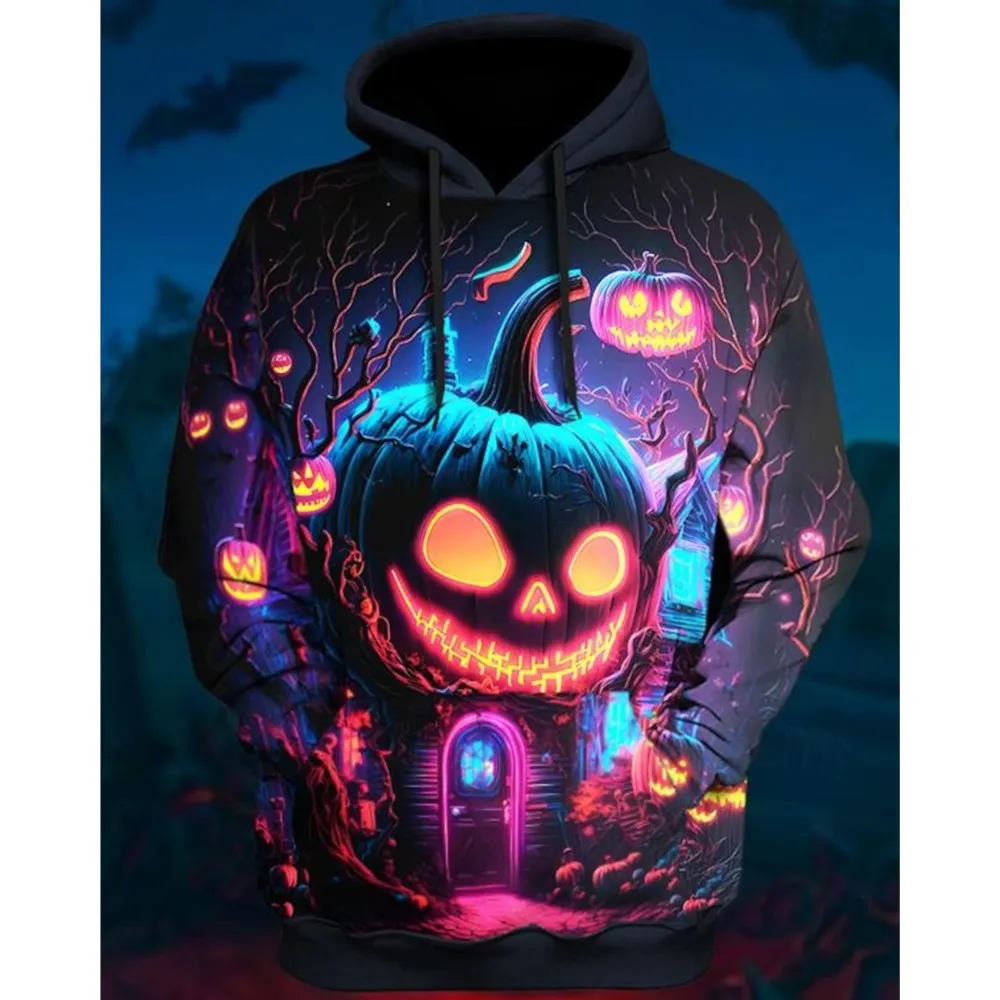 هوديي نمط Harajuku ثلاثية الأبعاد مطبوعة هالوين اليقطين طباعة مقنعين البلوز الرجال والنساء موضة قميص غير رسمي مقنعين البلوز