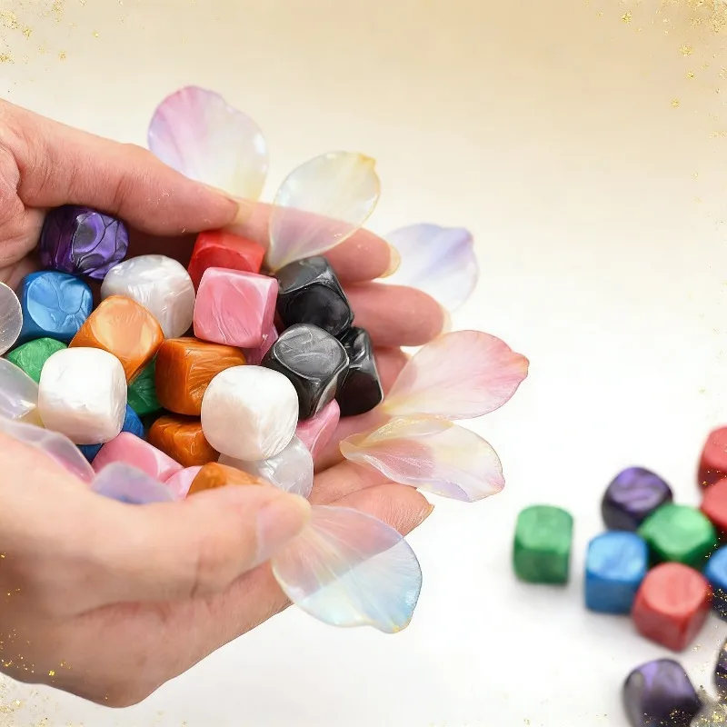 New 48pcs Acrylic Six-sided Dice 16mm Colorful Pearl Pattern Blank Role Playing Board Game Accessories for DIY Printing